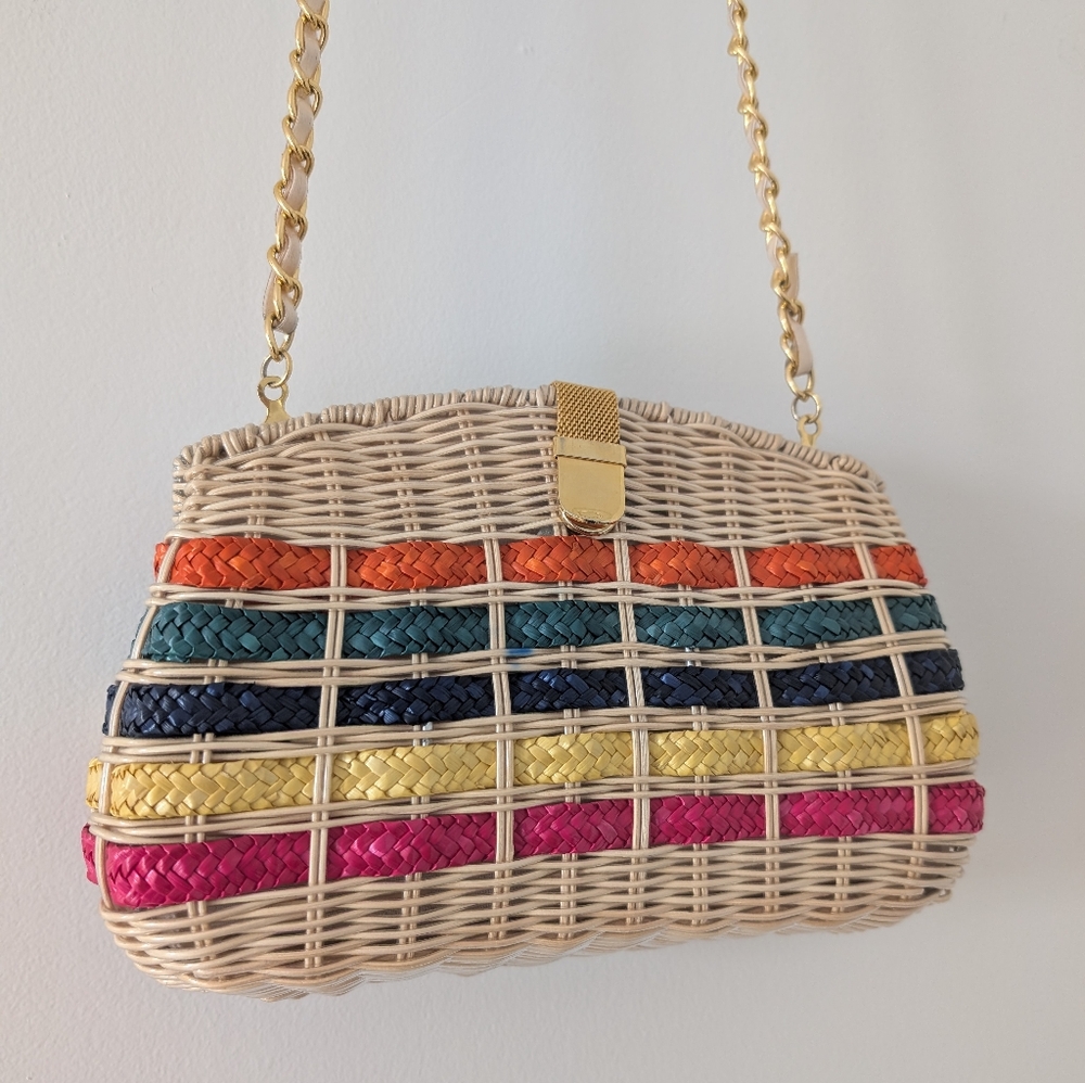Vintage Wicker Basket Crossbody Bag